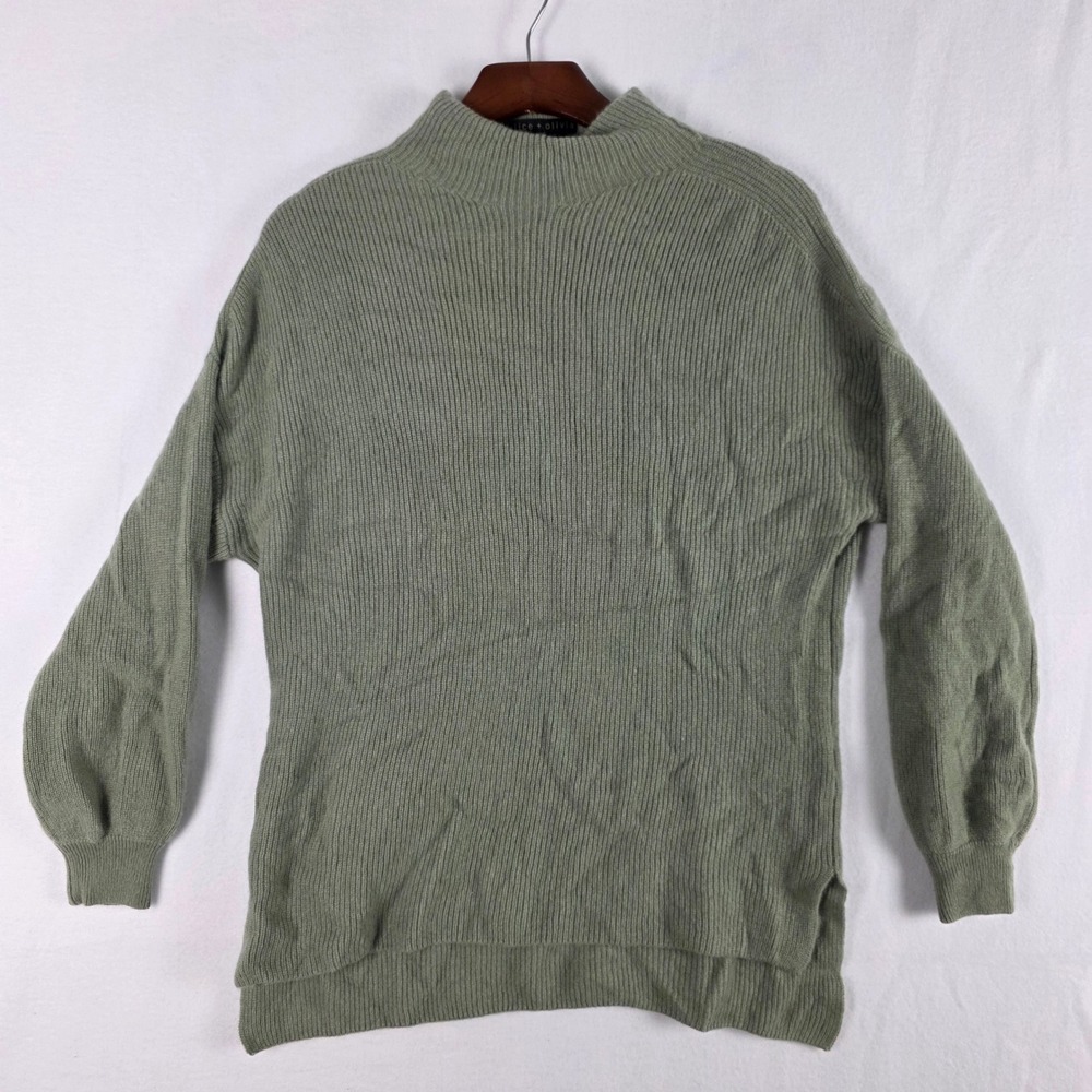 Alice + Olivia Women's Sage Green Cashmere Ribbed Mock Neck Sweater Size XS